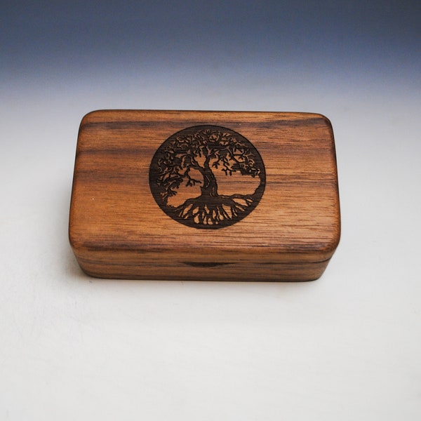 Small Wooden Box With Engraved Tree of Life of Walnut -  Handmade Tiny Wood Box With Food Grade Finish