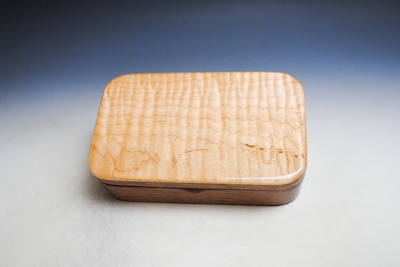 Wooden Treasure Box of Curly Maple on Mahogany - Handmade Small Wood Box by BurlWoodBox With Hinged Lid - Handcrafted USA Made Gift