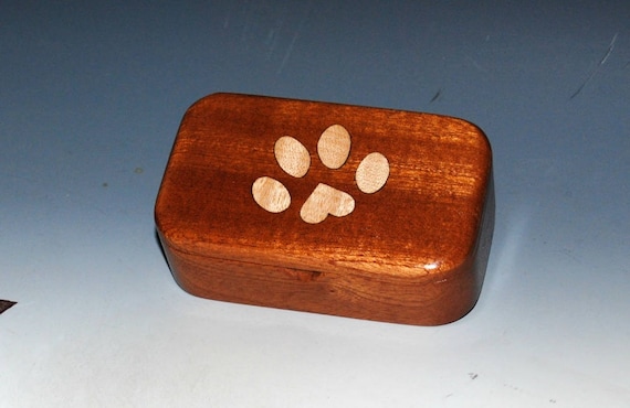 Paw Print Inlay Wooden Box of Curly Maple & Mahogany With Hinged Lid by BurlWoodBox - Excellent Gift For Pet Lovers or Your Vet