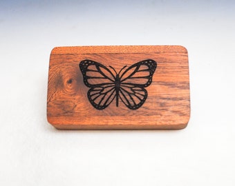 Slide Top Wood Box With Monarch Butterfly - Cherry With Mahogany Slide - Food Safe Finish