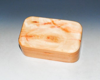 Wooden Trinket Box With Hinged Lid of Spalted Box Elder on Cherry USA Made Small Wood Jewelry Box