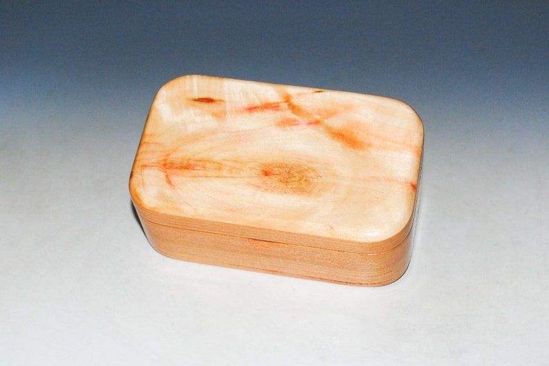 Wooden Trinket Box With Hinged Lid of Spalted Box Elder on Cherry USA Made Small Wood Jewelry Box image 1