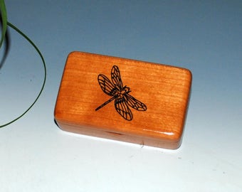 Small Wooden Box  With a Dragonfly of Cherry - Handmade Tiny Wood Box by BurlWoodBox