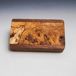 Slide Top Small Wood Box of Mahogany With Spalted Maple - USA Made by BurlWoodBox With a Food Safe Finish