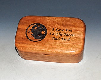 Wooden Box With I Love You to the Moon on Cherry - Handmade Box for Treasures, Jewelry or as a Gift - Moon and Stars Box - Gift Girlfriend!