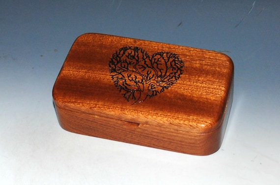 Tree of Life Heart Engraved Mahogany Treasure Box - Handmade in the USA by BurlWoodBox - Great Gift !
