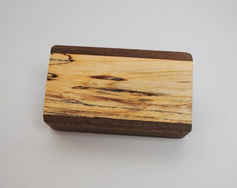 Small Walnut Wood Box with Spalted Elm Slide Top - Food Safe Finish