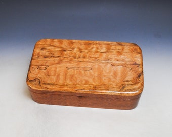 Wooden Box Of Spalted Quilted Maple on Mahogany With Hinged Lid - Handmade In America by BurlWoodBox