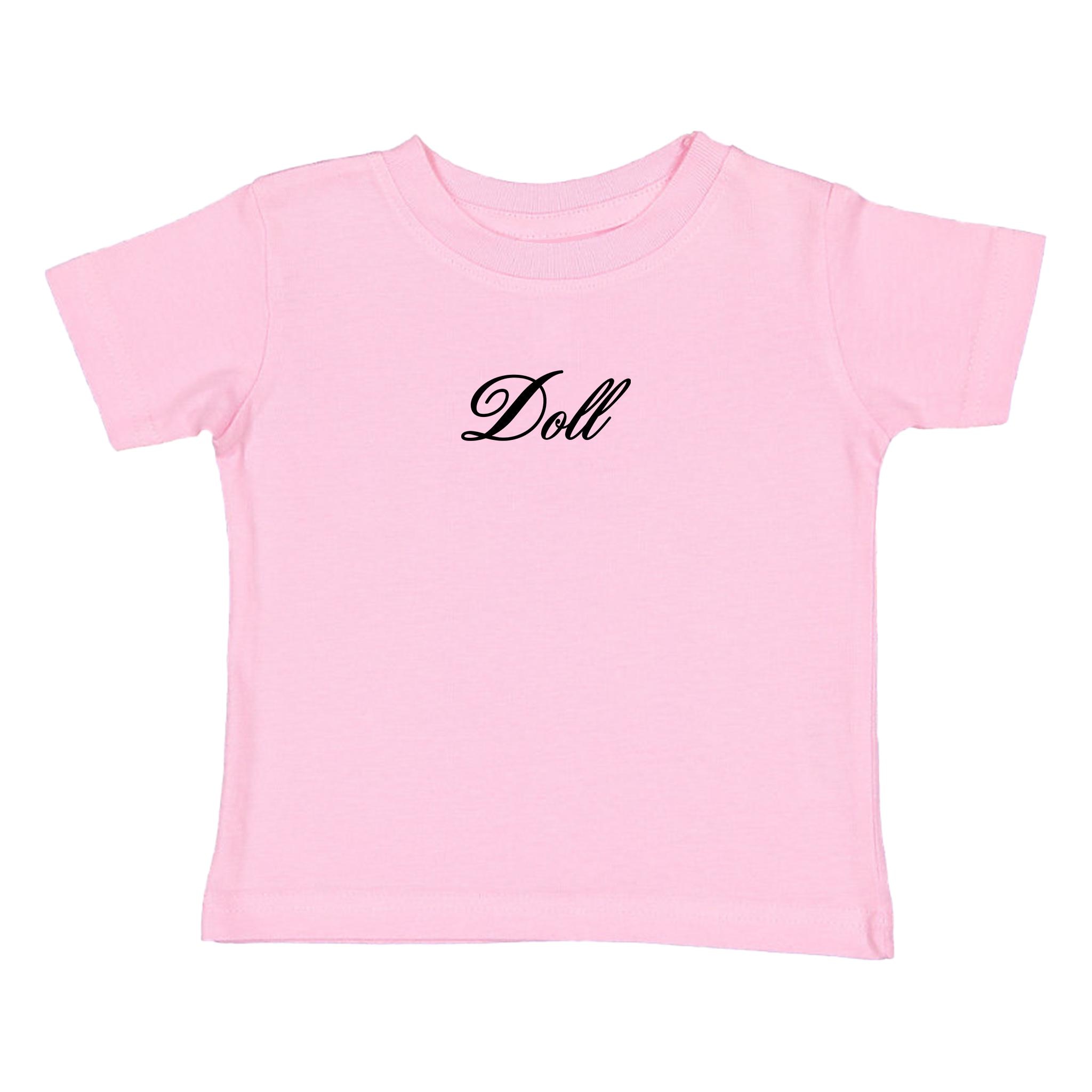 Doll Graphic Baby Tee, Cursive Pink Cotton Shirt, Coquette Baby Tee ...