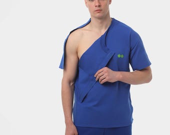 Adaptives Herren-T-Shirt nach Schulteroperation | Bequemes Reha-Shirt mit einfachem Zugang für Physiotherapie & Verletzungspflege