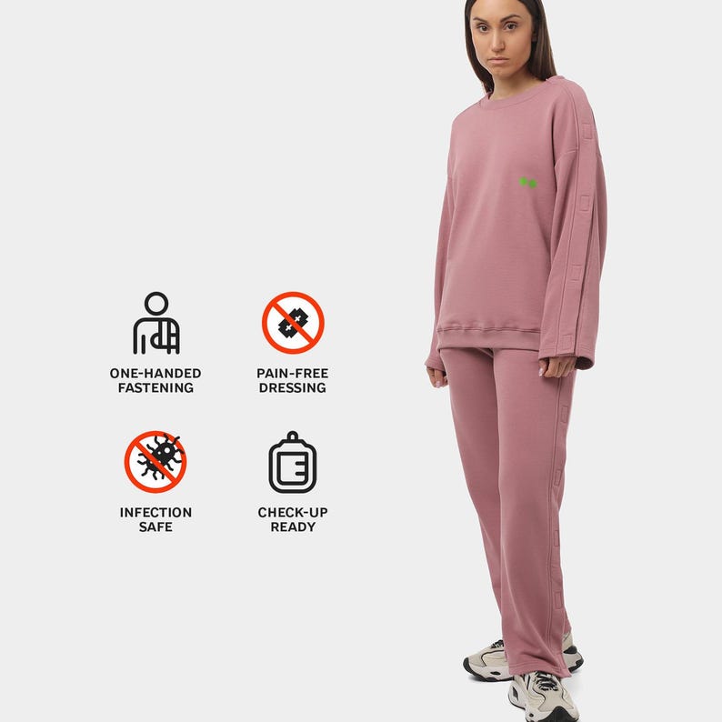 Adaptive Women's Sweatshirt | Easy Dressing for Shoulder Surgery & Post-Surgery Recovery Dusty Rose