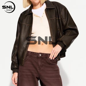 Blouson aviateur classique en cuir marron pour femme Blouson surdimensionné en cuir de mouton coupe droite Blouson en cuir pour femme Blouson en cuir souple pour femme, cadeau