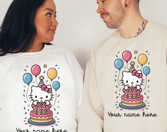 Personalized Hello Kitty Birthday Sweater, Custom Hello Kitty Birthday Hoodie, Birthday Retro Hello Kitty Sweater, Hello Kitty Birthday Gift