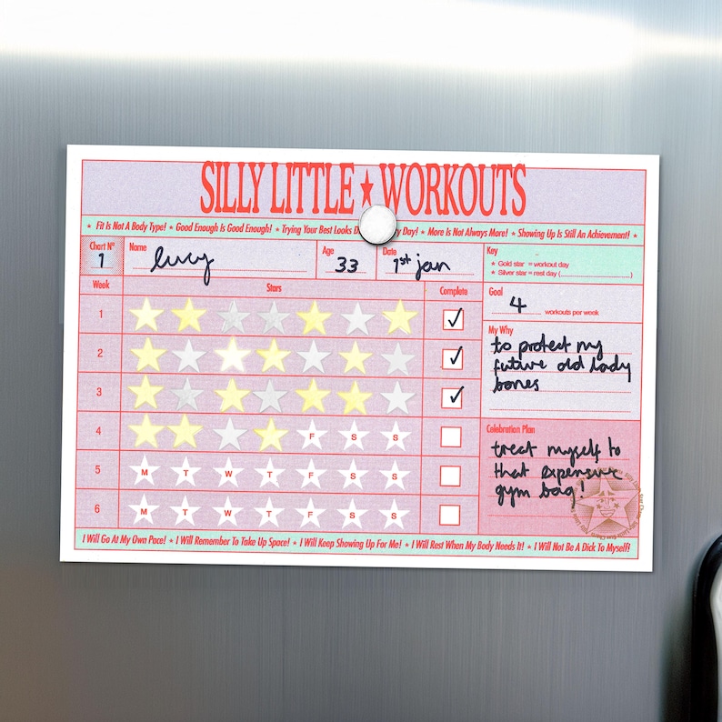Adult Workout Reward Chart: 6-Week Workout Tracker with Star Stickers image 1