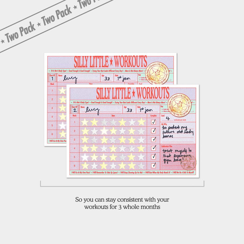 Adult Workout Reward Chart 2-Pack: 3-Month Exercise Tracker with Star Stickers image 4