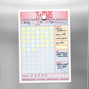 Tableau des récompenses du suivi des habitudes de 75 jours : progrès quotidiens avec autocollants étoiles et aimant