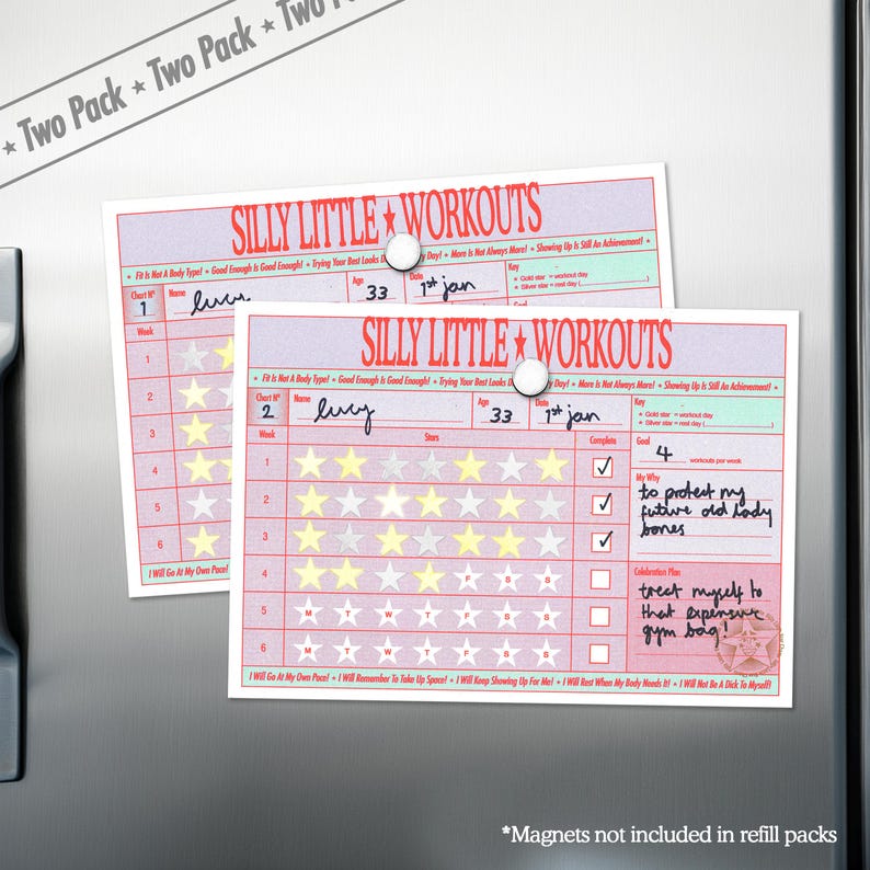 Adult Workout Reward Chart 2-Pack: 3-Month Exercise Tracker with Star Stickers image 1