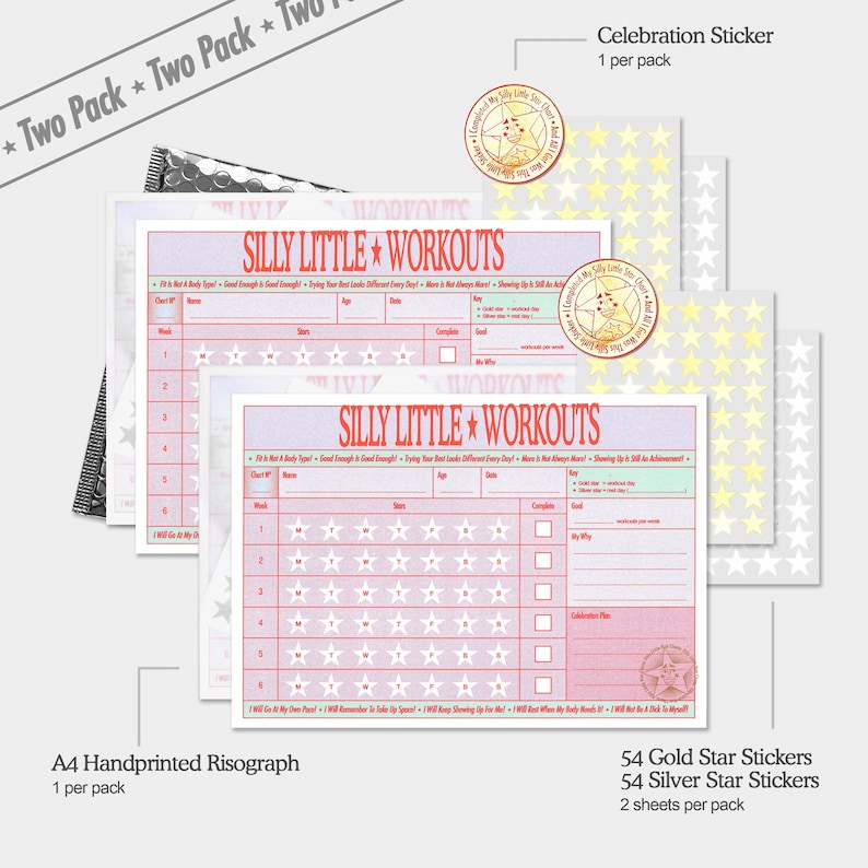 Adult Workout Reward Chart 2-Pack: 3-Month Exercise Tracker with Star Stickers image 2