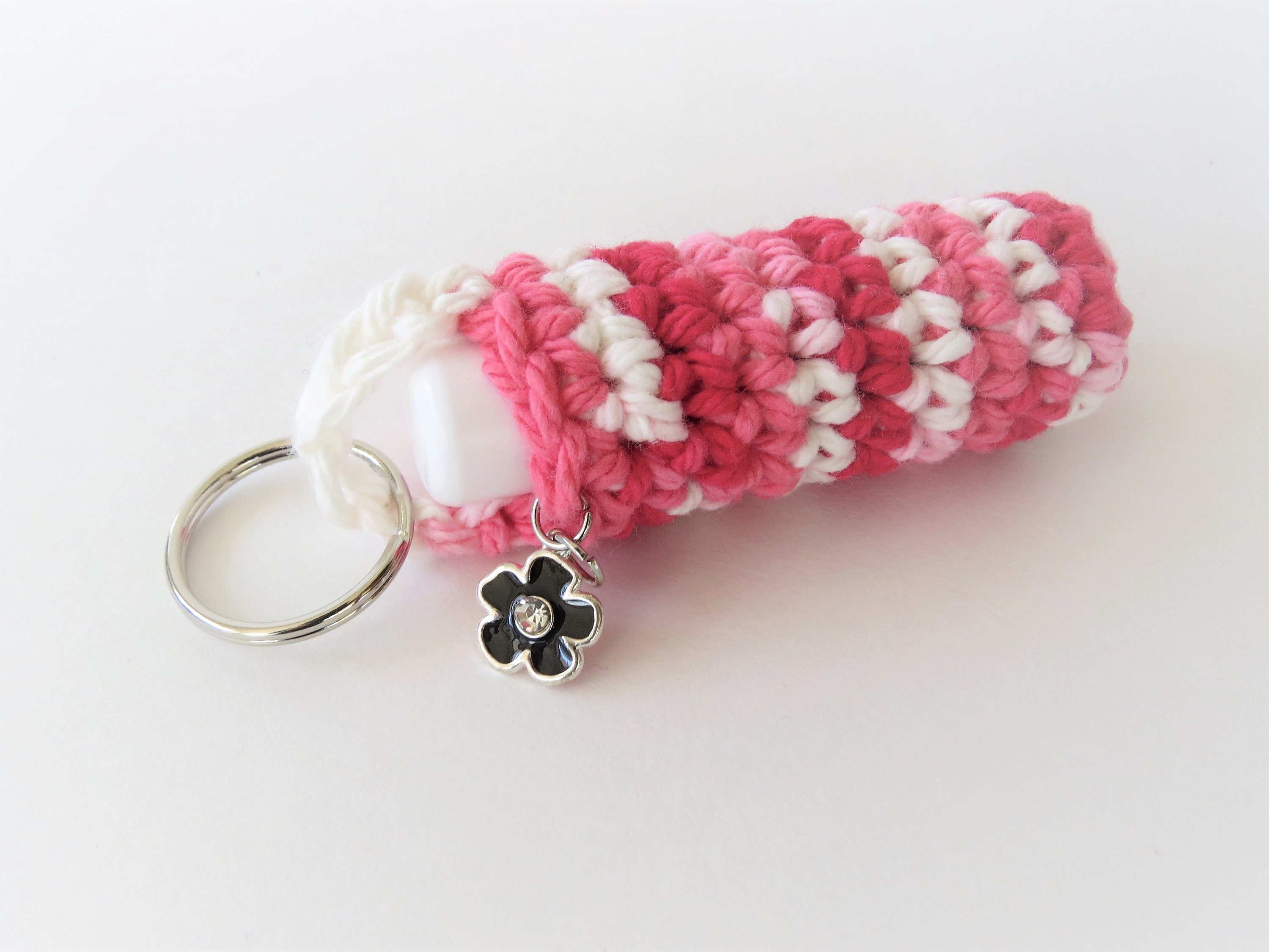 Crochet Chapstick Holder Keychain with Flower Charm Etsy