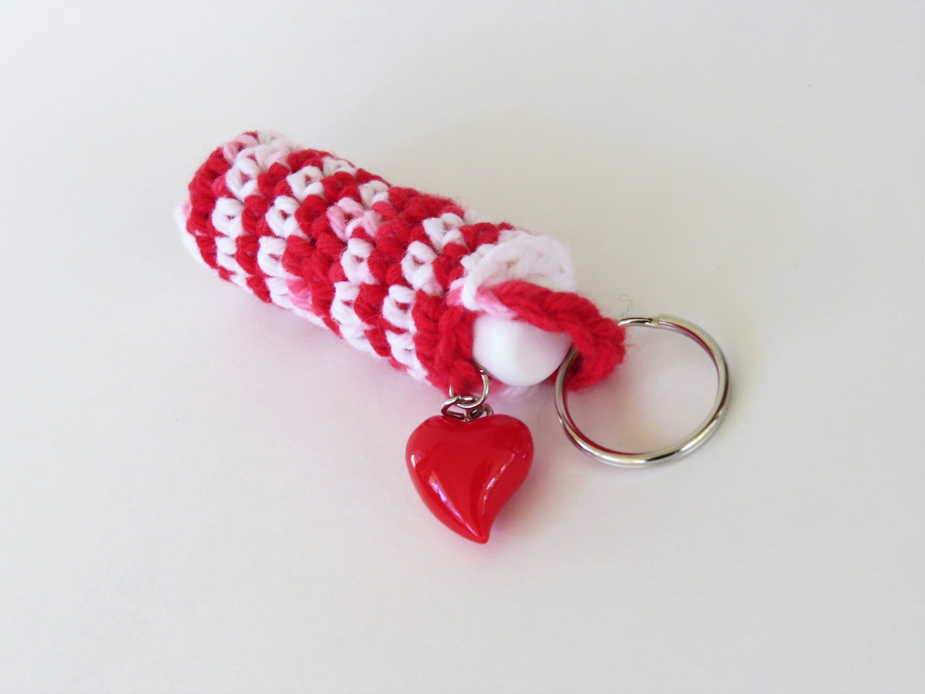 Crochet Lip Balm Holder Keychain with Heart Charm // Stocking Etsy