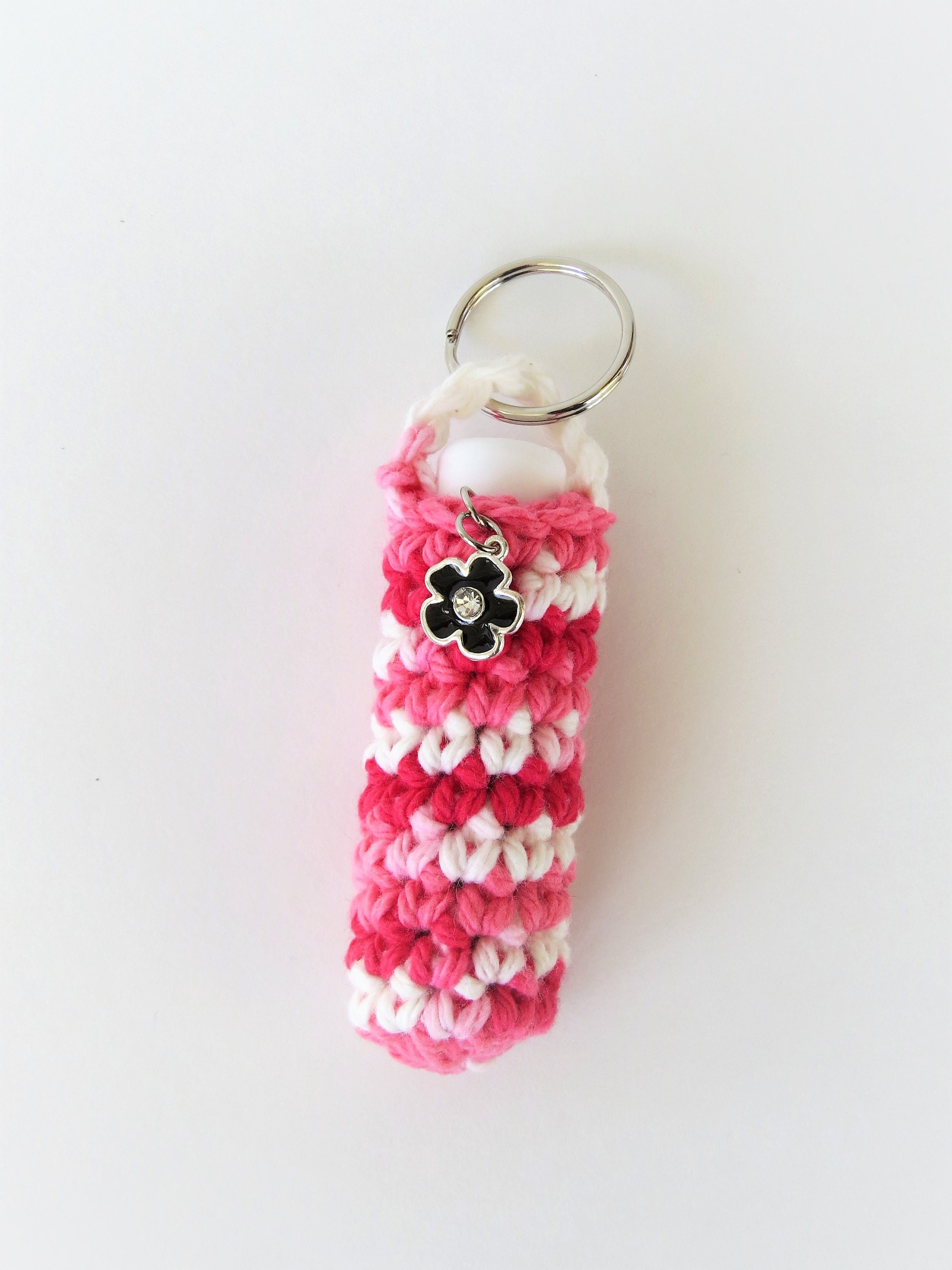 Crochet Chapstick Holder Keychain with Flower Charm Etsy