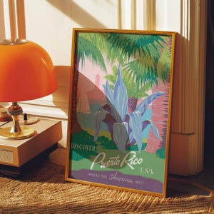 Discover Puerto Rico Travel Vintage Poster | Tropical Wall Art | Retro Island Decor | Colorful Home Decor Print