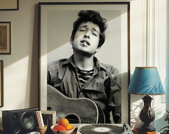 Bob Dylan Guitar Poster | Vintage Musician Print | Iconic Folk Rock Art | 1960s Music Wall Art | Retro Music Decor | Bob Dylan Wall Art