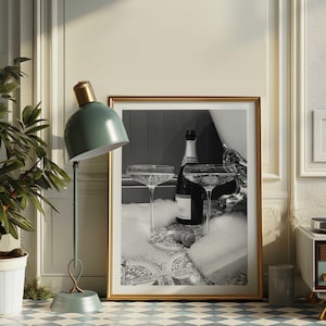 Elegant Black and White Champagne Art Print | Sophisticated Home Decor | Luxury Bath Time Wall Art | Vintage Style Party Decor