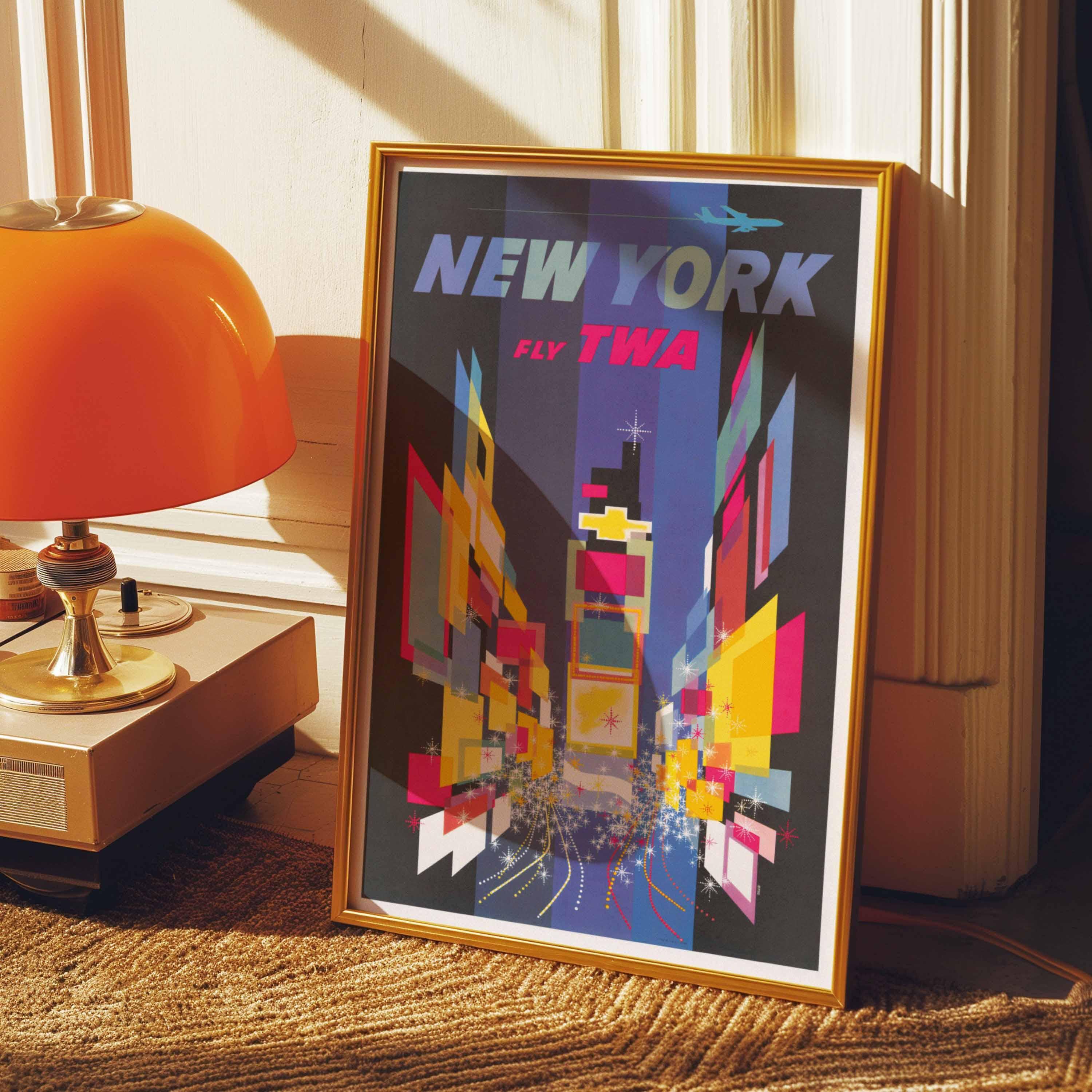 Vintage TWA New York Travel Poster | Mid-century Times Square Art