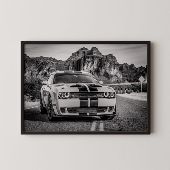 Dodge Challenger Art Print | Black and White Muscle Car Poster - Etsy
