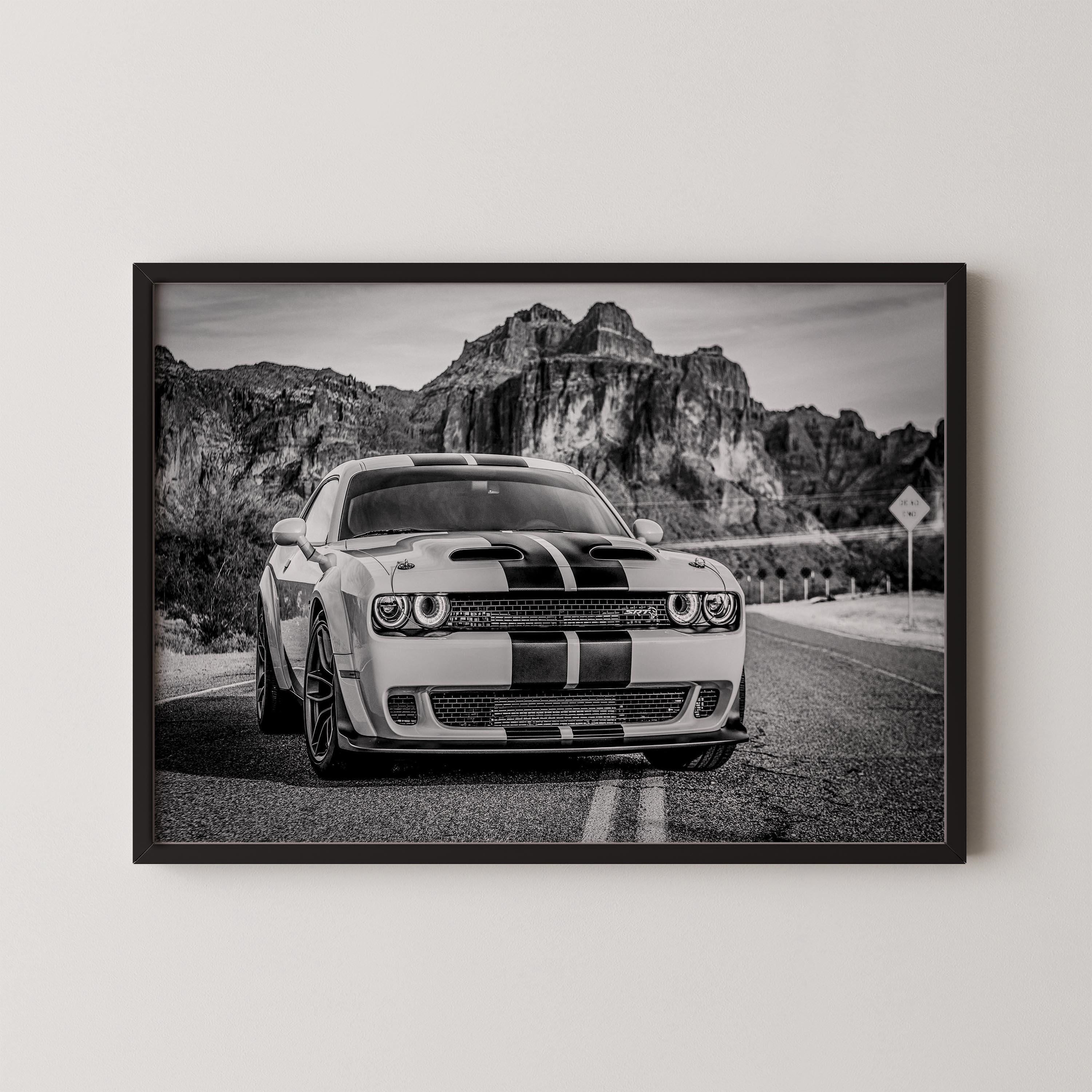 ダッジ・チャレンジャーのアートプリント｜白黒マッスルカーのポスター