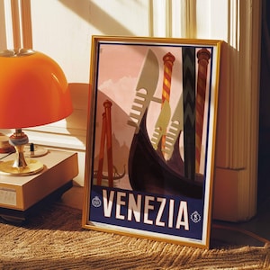 Vintage Venezia Gondola Art Print | Retro Italian Travel Poster | Colorful Wall Decor | Italian Heritage Home Decor