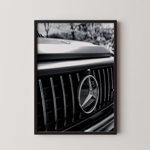 Mercedes G-Wagon Poster | Mercedes-Benz Car Front Grille Art Print | Classic Black and White Automotive Poster | Luxury Decor for Car Lovers