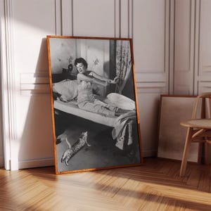 Woman and Cat Poster | Vintage Wall Art | Black and White Art | Retro Woman Portrait | Cat Lover Print | Old Photo | Timeless Home Decor