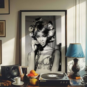 Black and White Vintage Glamour Portrait | Retro Pop Art Wall Decor | Statement Photography | Modern Home Aesthetic Decor