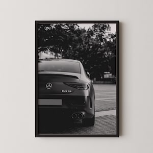 Mercedes CLS 53 Poster | Black and White Mercedes AMG Poster | Modern Car Art Print | Mercedes Wall Art | Sports Car Print for Car Lovers