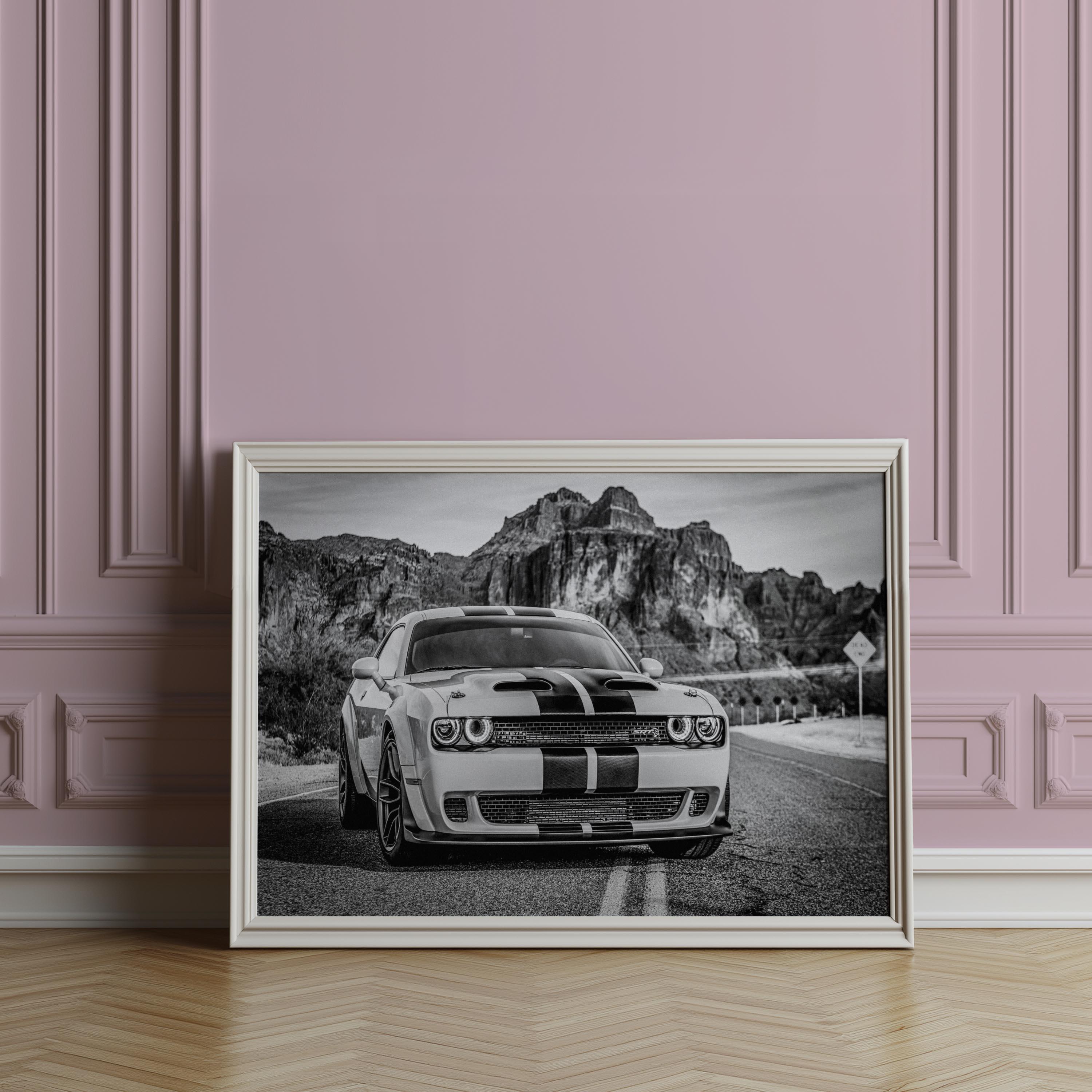 Dodge Challenger Art Print | Black and White Muscle Car Poster