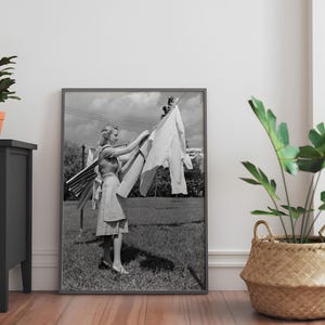 Laundry Day Poster | Vintage Housewife Print | Retro Black and White Wall Art | Classic Homemaker Decor | Timeless Aesthetic Poster