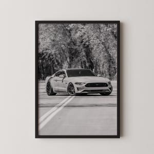 Ford Mustang Art Print: Modern Muscle Car Poster, Black & White