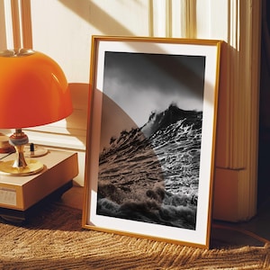 Monochrome Ocean Wave Art Print: Coastal Seascape Photography