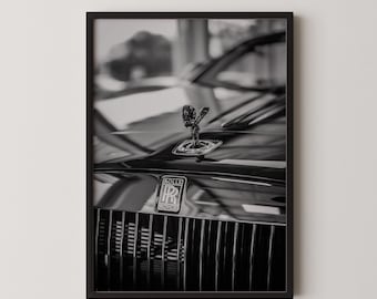 Rolls-Royce Hood Ornament Print: Black and White Car Photography