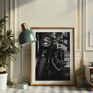 Black and White Motorcycle Print | Vintage Motorbike Wall Art | Monochrome Decor | Classic Bike Photography Poster