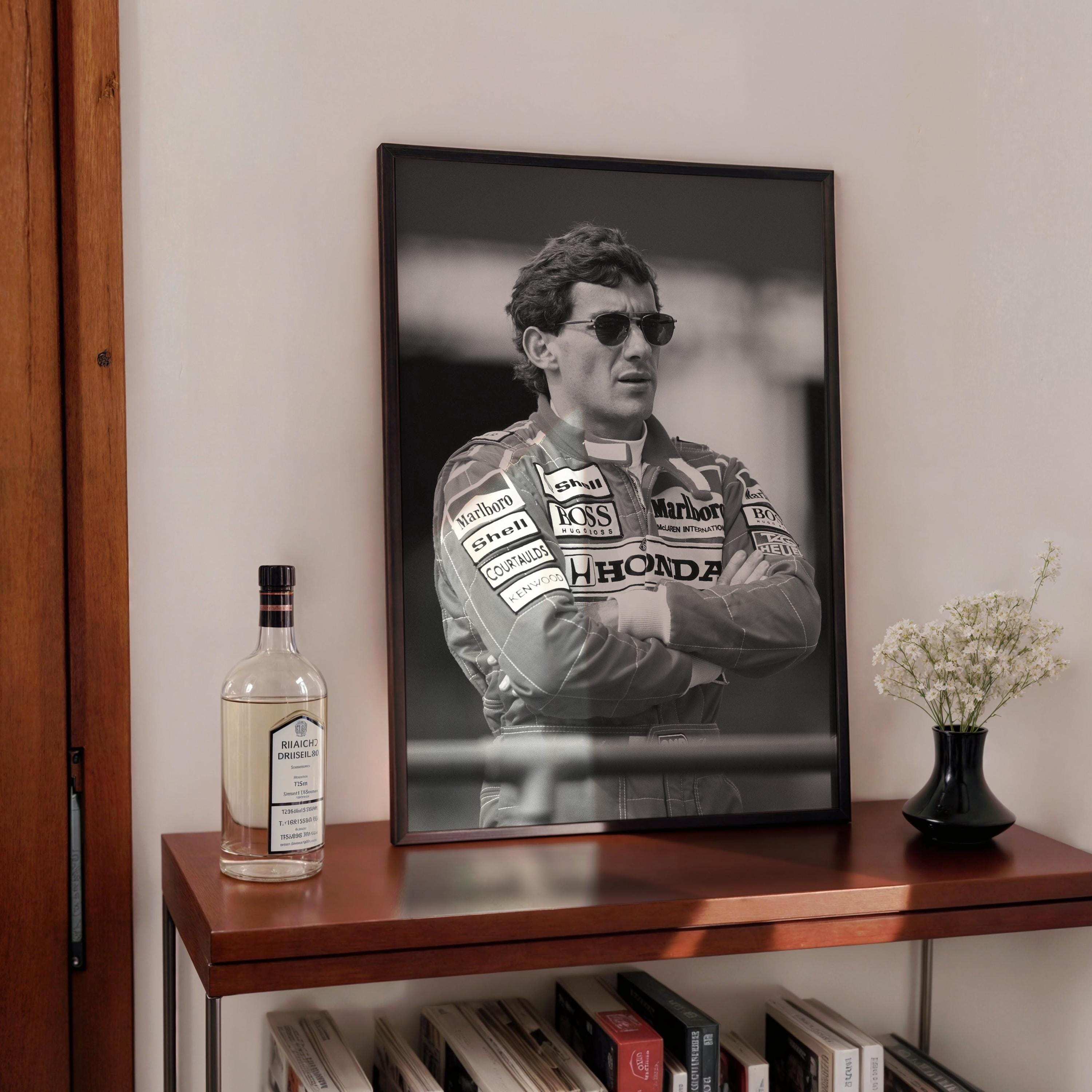 Ayrton Senna Black and White Portrait | Vintage Racing Art Print