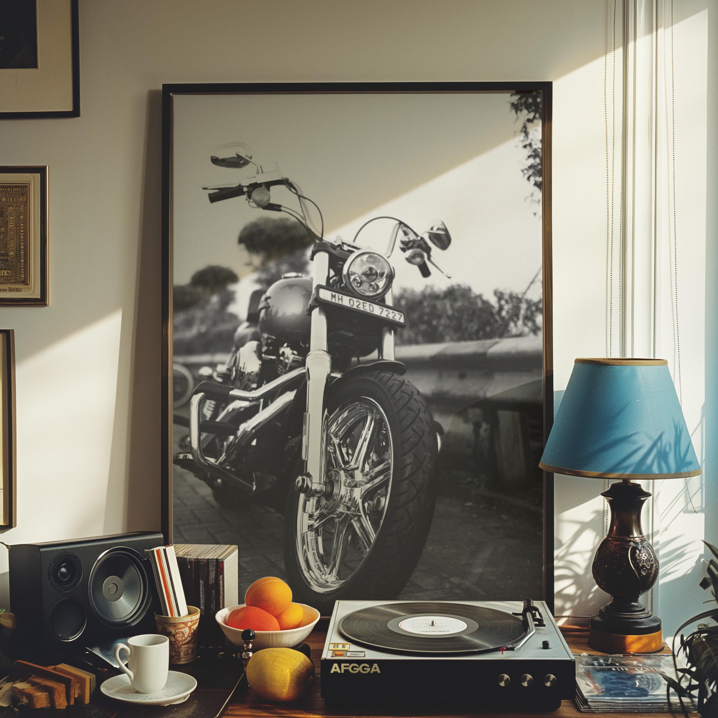 Vintage Harley-davidson Motorcycle Poster: Black & White Biker