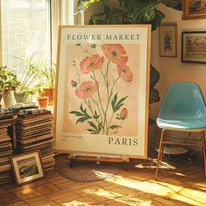 Flower Market Paris Art Print | Vintage Floral Wall Decor | Botanical Illustration Poster | Home Decor | Farmhouse Aesthetic