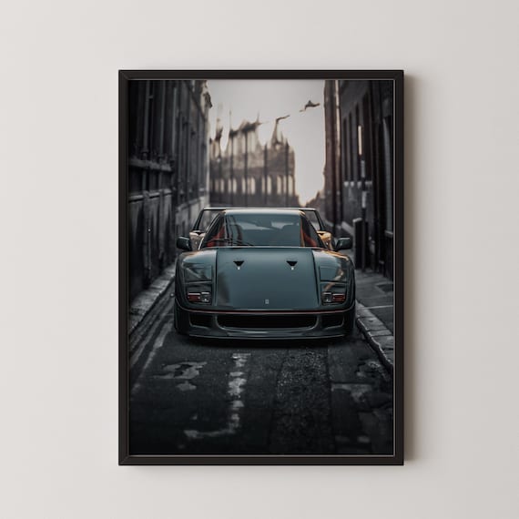Ferrari F40 Poster: Classic Black and White Sports Car Art Print