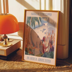 Vintage Hawaiian Travel Poster | Pan American Airways Art | Retro Flight Advertisement | Tropical Décor Print
