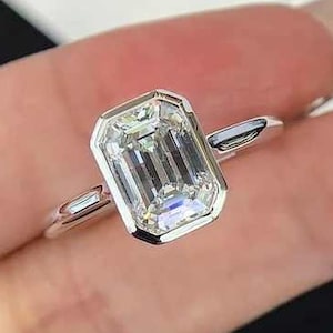 Emerald Cut Lab Grown Diamond Ring, Solitaire Engagement Ring, Cathedral/Bezel Setting, Diamond Wedding Ring, Anniversary Gift, Ring For Her