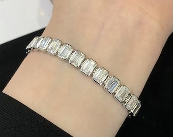 Emerald Cut tennisarmband bezel set Lab Grown Diamond, 14K gouden luxe damesarmband, voldoet aan diamanttester, jubileumcadeau voor haar