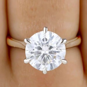 3.5 CT Round Moissanite Ring Round Engagement Ring 14k Solid Gold Promise Ring Round Solitaire Moissanite Bridal Ring 6 Prong Ring